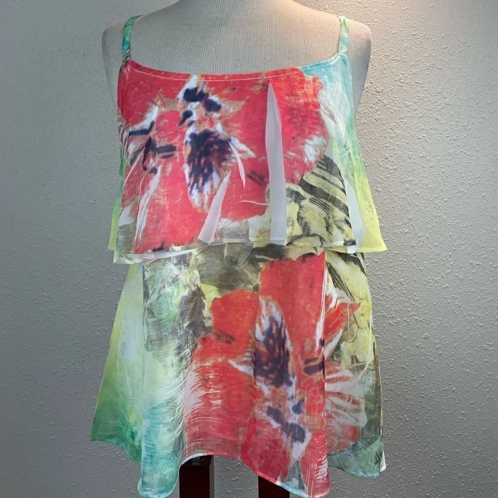 EUC AB Studio Womens Floral Tank Top Size XL